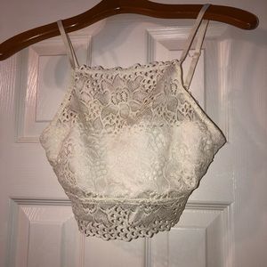 Aerie White High neck Lace Bralette